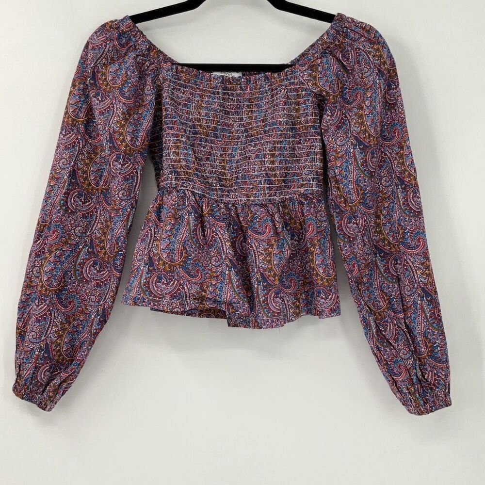 J. Crew Multicolor Liberty Tropical Paisley Smocked Babydoll Top Blouse XS